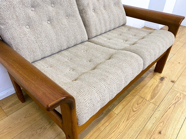 WMK I Hochwertiges skandinavisches Designer Sofa von EMC Møbler mit Teakholz Rahmen und beigem Wollbezug I Couch 2-Sitzer 2er Sitzgarnitur Danish Design Mid-Century Vintage Teak Berlin Bayern Leipzig
