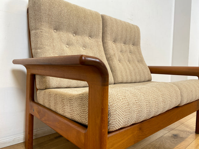 WMK I Hochwertiges skandinavisches Designer Sofa von EMC Møbler mit Teakholz Rahmen und beigem Wollbezug I Couch 2-Sitzer 2er Sitzgarnitur Danish Design Mid-Century Vintage Teak Berlin Bayern Leipzig