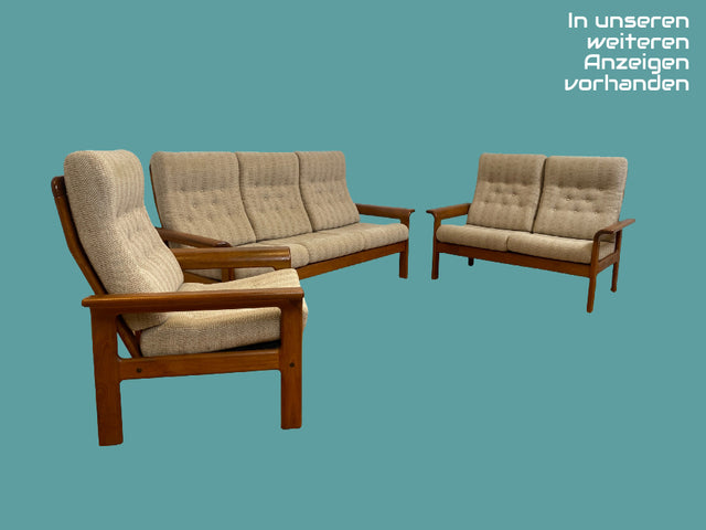 WMK I Hochwertiges skandinavisches Designer Sofa von EMC Møbler mit Teakholz Rahmen und beigem Wollbezug I Couch 2-Sitzer 2er Sitzgarnitur Danish Design Mid-Century Vintage Teak Berlin Bayern Leipzig