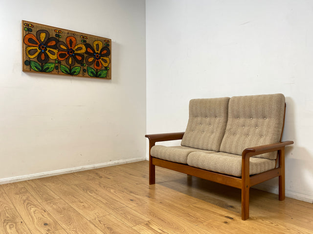 WMK I Hochwertiges skandinavisches Designer Sofa von EMC Møbler mit Teakholz Rahmen und beigem Wollbezug I Couch 2-Sitzer 2er Sitzgarnitur Danish Design Mid-Century Vintage Teak Berlin Bayern Leipzig