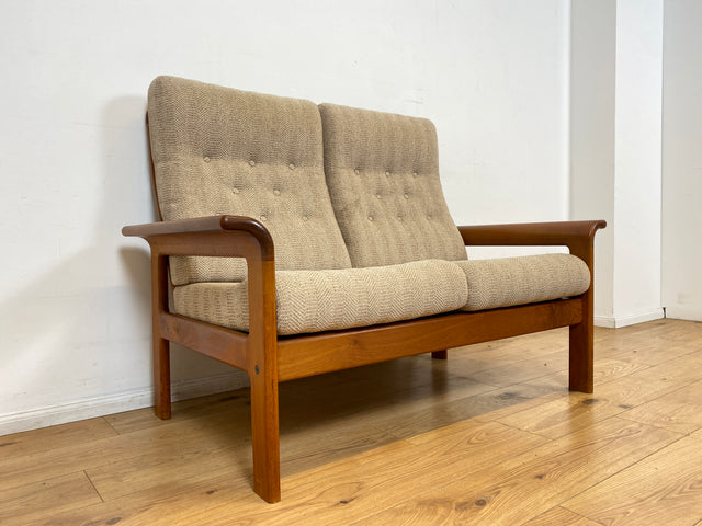 WMK I Hochwertiges skandinavisches Designer Sofa von EMC Møbler mit Teakholz Rahmen und beigem Wollbezug I Couch 2-Sitzer 2er Sitzgarnitur Danish Design Mid-Century Vintage Teak Berlin Bayern Leipzig