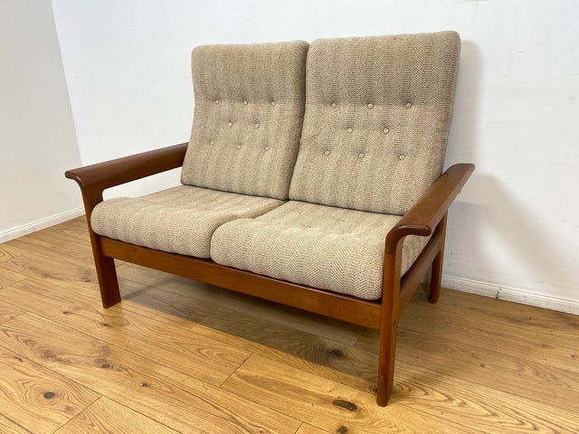 WMK I Hochwertiges skandinavisches Designer Sofa von EMC Møbler mit Teakholz Rahmen und beigem Wollbezug I Couch 2-Sitzer 2er Sitzgarnitur Danish Design Mid-Century Vintage Teak Berlin Bayern Leipzig
