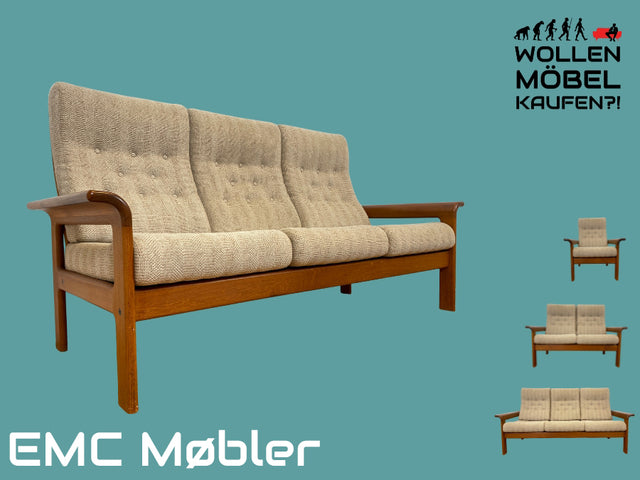WMK I Hochwertiges skandinavisches Designer Sofa von EMC Møbler mit Teakholz Rahmen und beigem Wollbezug I Couch 3-Sitzer 3er Sitzgarnitur Danish Design Mid-Century Vintage Teak Berlin Köln Frankfurt
