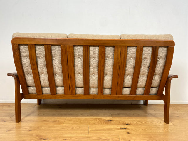 WMK I Hochwertiges skandinavisches Designer Sofa von EMC Møbler mit Teakholz Rahmen und beigem Wollbezug I Couch 3-Sitzer 3er Sitzgarnitur Danish Design Mid-Century Vintage Teak Berlin Köln Frankfurt
