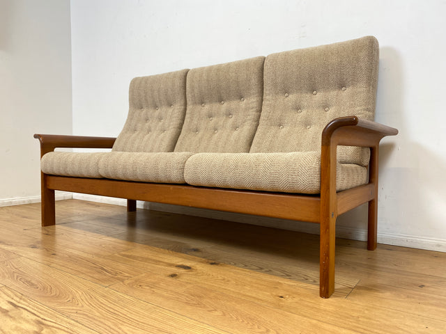 WMK I Hochwertiges skandinavisches Designer Sofa von EMC Møbler mit Teakholz Rahmen und beigem Wollbezug I Couch 3-Sitzer 3er Sitzgarnitur Danish Design Mid-Century Vintage Teak Berlin Köln Frankfurt