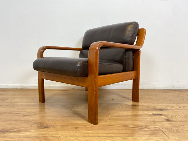 WMK # 1/2 Stilvoller skandinavisches Mid-Century Designersessel von L. Olsen & Søn Møbelfabrik mit Echtleder Bezug & Teakholz Rahmen # Sessel Armchair Sitzgarnitur Danish Design Vintage Teak Leather