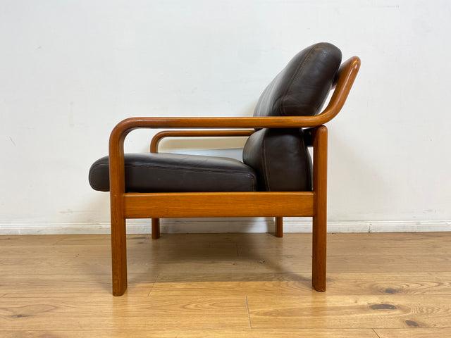 WMK # 1/3 Stilvoller skandinavisches Mid-Century Designersessel von L. Olsen & Søn Møbelfabrik mit Echtleder Bezug & Teakholz Rahmen # Sessel Armchair Sitzgarnitur Danish Design Vintage Teak Leather