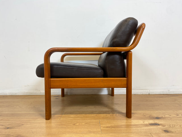 WMK # 1/2 Stilvoller skandinavisches Mid-Century Designersessel von L. Olsen & Søn Møbelfabrik mit Echtleder Bezug & Teakholz Rahmen # Sessel Armchair Sitzgarnitur Danish Design Vintage Teak Leather