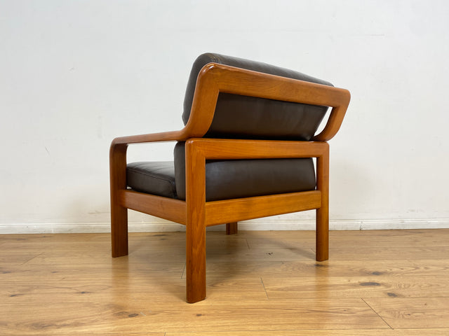 WMK # 1/3 Stilvoller skandinavisches Mid-Century Designersessel von L. Olsen & Søn Møbelfabrik mit Echtleder Bezug & Teakholz Rahmen # Sessel Armchair Sitzgarnitur Danish Design Vintage Teak Leather