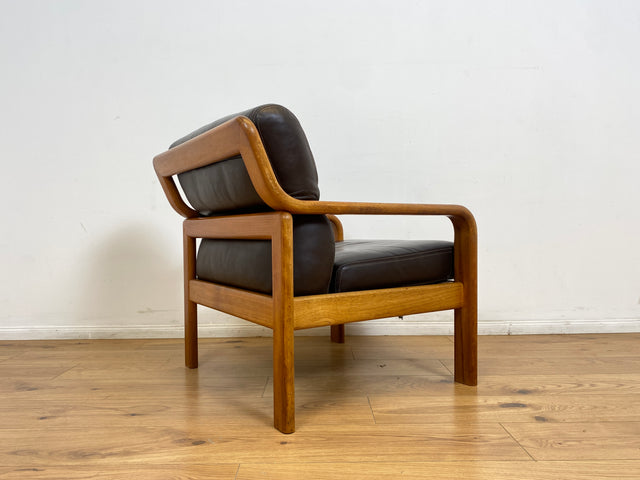WMK # 1/3 Stilvoller skandinavisches Mid-Century Designersessel von L. Olsen & Søn Møbelfabrik mit Echtleder Bezug & Teakholz Rahmen # Sessel Armchair Sitzgarnitur Danish Design Vintage Teak Leather