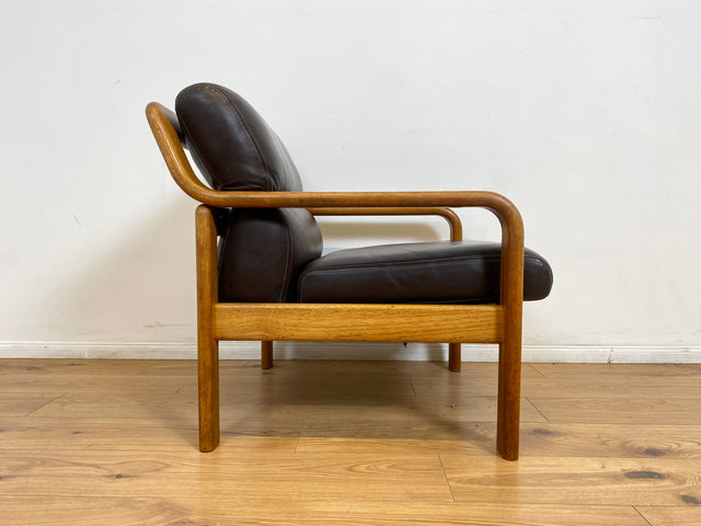 WMK # 1/3 Stilvoller skandinavisches Mid-Century Designersessel von L. Olsen & Søn Møbelfabrik mit Echtleder Bezug & Teakholz Rahmen # Sessel Armchair Sitzgarnitur Danish Design Vintage Teak Leather