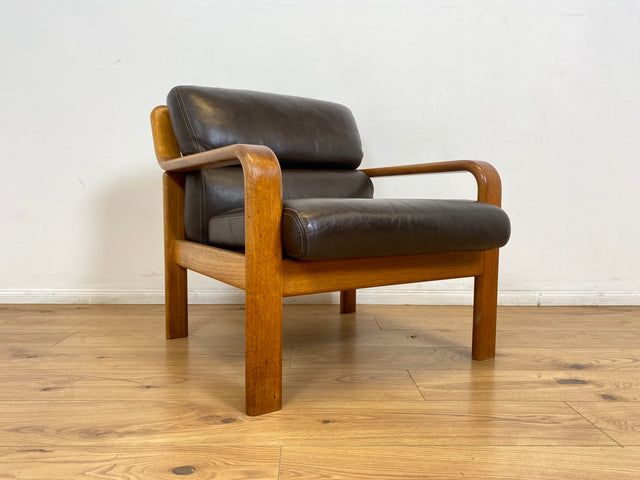 WMK # 1/2 Stilvoller skandinavisches Mid-Century Designersessel von L. Olsen & Søn Møbelfabrik mit Echtleder Bezug & Teakholz Rahmen # Sessel Armchair Sitzgarnitur Danish Design Vintage Teak Leather
