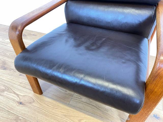 WMK # 1/3 Stilvoller skandinavisches Mid-Century Designersessel von L. Olsen & Søn Møbelfabrik mit Echtleder Bezug & Teakholz Rahmen # Sessel Armchair Sitzgarnitur Danish Design Vintage Teak Leather