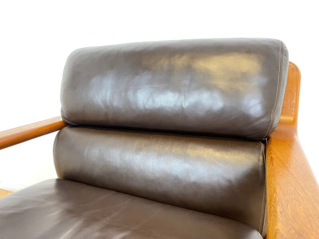 WMK # 1/3 Stilvoller skandinavisches Mid-Century Designersessel von L. Olsen & Søn Møbelfabrik mit Echtleder Bezug & Teakholz Rahmen # Sessel Armchair Sitzgarnitur Danish Design Vintage Teak Leather