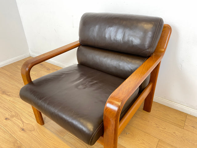 WMK # 1/3 Stilvoller skandinavisches Mid-Century Designersessel von L. Olsen & Søn Møbelfabrik mit Echtleder Bezug & Teakholz Rahmen # Sessel Armchair Sitzgarnitur Danish Design Vintage Teak Leather