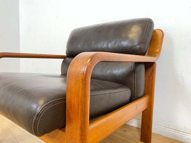 WMK # 1/3 Stilvoller skandinavisches Mid-Century Designersessel von L. Olsen & Søn Møbelfabrik mit Echtleder Bezug & Teakholz Rahmen # Sessel Armchair Sitzgarnitur Danish Design Vintage Teak Leather