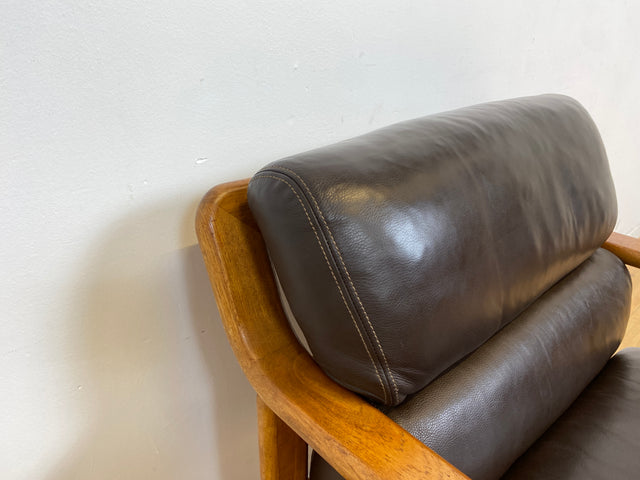 WMK # 1/3 Stilvoller skandinavisches Mid-Century Designersessel von L. Olsen & Søn Møbelfabrik mit Echtleder Bezug & Teakholz Rahmen # Sessel Armchair Sitzgarnitur Danish Design Vintage Teak Leather