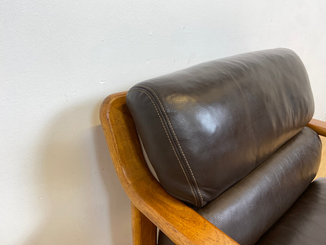 WMK # 1/2 Stilvoller skandinavisches Mid-Century Designersessel von L. Olsen & Søn Møbelfabrik mit Echtleder Bezug & Teakholz Rahmen # Sessel Armchair Sitzgarnitur Danish Design Vintage Teak Leather