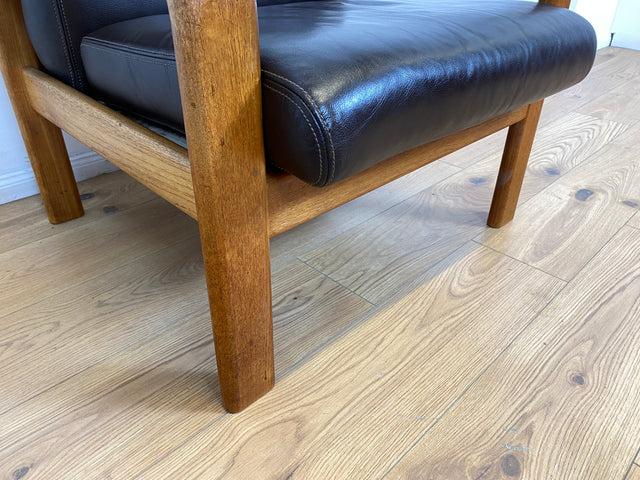 WMK # 1/3 Stilvoller skandinavisches Mid-Century Designersessel von L. Olsen & Søn Møbelfabrik mit Echtleder Bezug & Teakholz Rahmen # Sessel Armchair Sitzgarnitur Danish Design Vintage Teak Leather