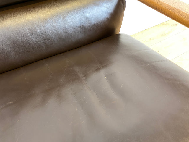 WMK # 1/3 Stilvoller skandinavisches Mid-Century Designersessel von L. Olsen & Søn Møbelfabrik mit Echtleder Bezug & Teakholz Rahmen # Sessel Armchair Sitzgarnitur Danish Design Vintage Teak Leather