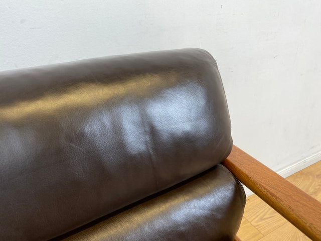 WMK # 1/3 Stilvoller skandinavisches Mid-Century Designersessel von L. Olsen & Søn Møbelfabrik mit Echtleder Bezug & Teakholz Rahmen # Sessel Armchair Sitzgarnitur Danish Design Vintage Teak Leather