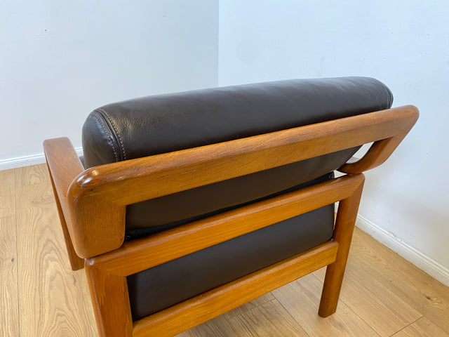 WMK # 1/3 Stilvoller skandinavisches Mid-Century Designersessel von L. Olsen & Søn Møbelfabrik mit Echtleder Bezug & Teakholz Rahmen # Sessel Armchair Sitzgarnitur Danish Design Vintage Teak Leather