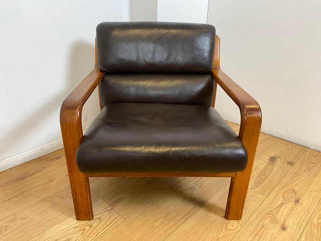 WMK # 1/3 Stilvoller skandinavisches Mid-Century Designersessel von L. Olsen & Søn Møbelfabrik mit Echtleder Bezug & Teakholz Rahmen # Sessel Armchair Sitzgarnitur Danish Design Vintage Teak Leather