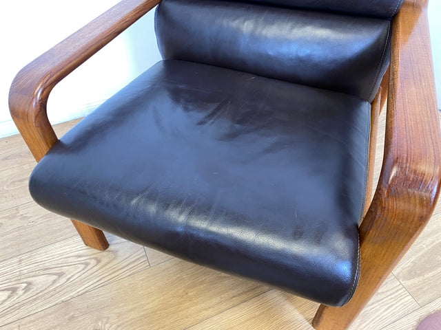 WMK # 1/3 Stilvoller skandinavisches Mid-Century Designersessel von L. Olsen & Søn Møbelfabrik mit Echtleder Bezug & Teakholz Rahmen # Sessel Armchair Sitzgarnitur Danish Design Vintage Teak Leather