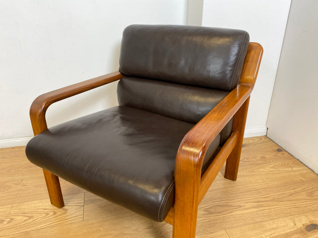 WMK # 1/3 Stilvoller skandinavisches Mid-Century Designersessel von L. Olsen & Søn Møbelfabrik mit Echtleder Bezug & Teakholz Rahmen # Sessel Armchair Sitzgarnitur Danish Design Vintage Teak Leather
