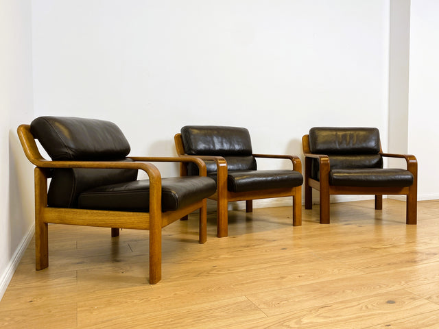 WMK # 1/3 Stilvoller skandinavisches Mid-Century Designersessel von L. Olsen & Søn Møbelfabrik mit Echtleder Bezug & Teakholz Rahmen # Sessel Armchair Sitzgarnitur Danish Design Vintage Teak Leather