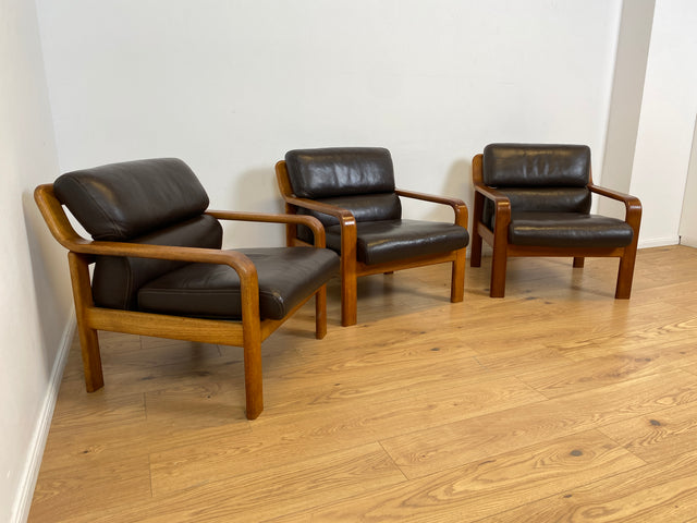 WMK # 1/3 Stilvoller skandinavisches Mid-Century Designersessel von L. Olsen & Søn Møbelfabrik mit Echtleder Bezug & Teakholz Rahmen # Sessel Armchair Sitzgarnitur Danish Design Vintage Teak Leather