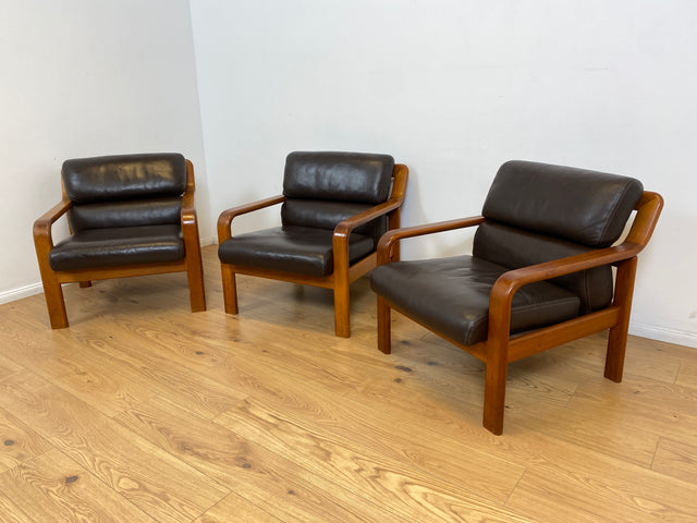 WMK # 1/3 Stilvoller skandinavisches Mid-Century Designersessel von L. Olsen & Søn Møbelfabrik mit Echtleder Bezug & Teakholz Rahmen # Sessel Armchair Sitzgarnitur Danish Design Vintage Teak Leather