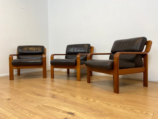 WMK # 1/3 Stilvoller skandinavisches Mid-Century Designersessel von L. Olsen & Søn Møbelfabrik mit Echtleder Bezug & Teakholz Rahmen # Sessel Armchair Sitzgarnitur Danish Design Vintage Teak Leather