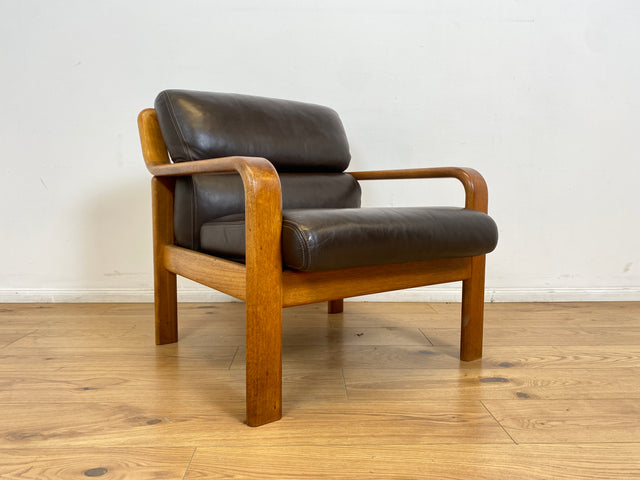 WMK # 1/3 Stilvoller skandinavisches Mid-Century Designersessel von L. Olsen & Søn Møbelfabrik mit Echtleder Bezug & Teakholz Rahmen # Sessel Armchair Sitzgarnitur Danish Design Vintage Teak Leather