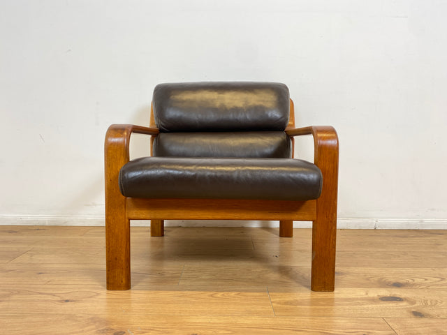 WMK # 1/2 Stilvoller skandinavisches Mid-Century Designersessel von L. Olsen & Søn Møbelfabrik mit Echtleder Bezug & Teakholz Rahmen # Sessel Armchair Sitzgarnitur Danish Design Vintage Teak Leather