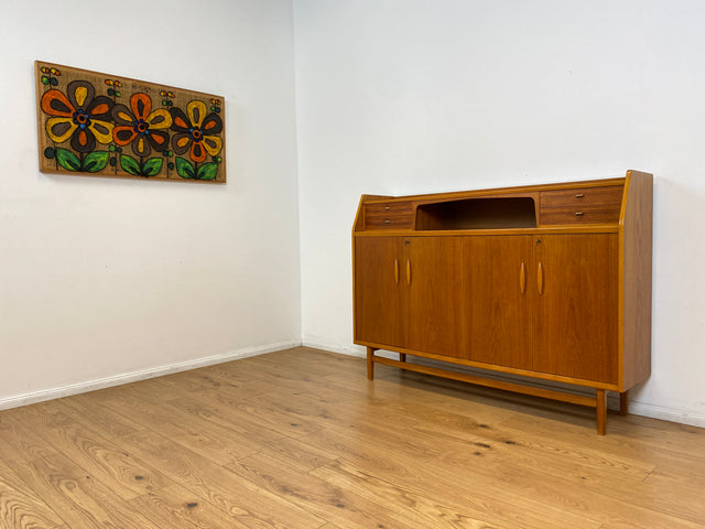 WMK # Elegantes skandinavisches Mid-Century Highboard aus vollem Holz in Teak mit Schubladen # Sideboard Schrank Kommode Wäschekommode Cabinet Danish Design Vintage Teakholz 60er Berlin Köln München