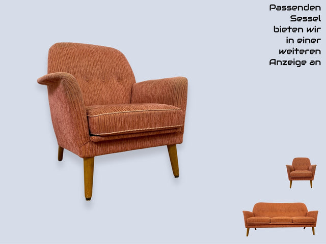 WMK I Formschönes & sehr gut erhaltenes skandinavisches Mid-Century Sofa in Altrosa mit gemütlichen Federkernsitzen I 2er Couch 2-Sitzer Sitzgarnitur Danish Design Vintage 60er Berlin Köln Stuttgart