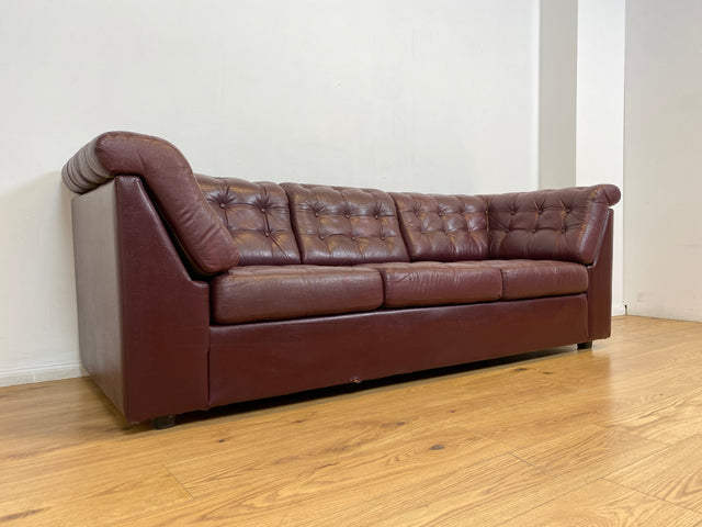 WMK I Formschönes & gemütliches skandinavisches Sofa mit gestepptem Echtleder Bezug mit schöner Alterspatina I Ledersofa Ledercouch Couch 3-Sitzer 3er Leder Chesterfield Vintage Berlin Hamburg Köln