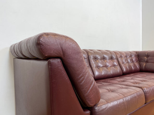WMK I Formschönes & gemütliches skandinavisches Sofa mit gestepptem Echtleder Bezug mit schöner Alterspatina I Ledersofa Ledercouch Couch 3-Sitzer 3er Leder Chesterfield Vintage Berlin Hamburg Köln
