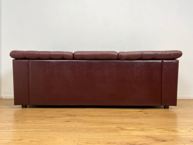 WMK I Formschönes & gemütliches skandinavisches Sofa mit gestepptem Echtleder Bezug mit schöner Alterspatina I Ledersofa Ledercouch Couch 3-Sitzer 3er Leder Chesterfield Vintage Berlin Hamburg Köln