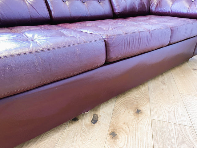WMK I Formschönes & gemütliches skandinavisches Sofa mit gestepptem Echtleder Bezug mit schöner Alterspatina I Ledersofa Ledercouch Couch 3-Sitzer 3er Leder Chesterfield Vintage Berlin Hamburg Köln