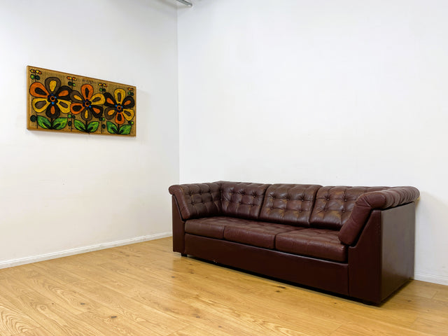 WMK I Formschönes & gemütliches skandinavisches Sofa mit gestepptem Echtleder Bezug mit schöner Alterspatina I Ledersofa Ledercouch Couch 3-Sitzer 3er Leder Chesterfield Vintage Berlin Hamburg Köln