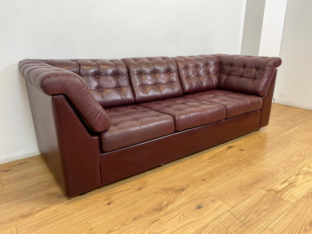 WMK I Formschönes & gemütliches skandinavisches Sofa mit gestepptem Echtleder Bezug mit schöner Alterspatina I Ledersofa Ledercouch Couch 3-Sitzer 3er Leder Chesterfield Vintage Berlin Hamburg Köln