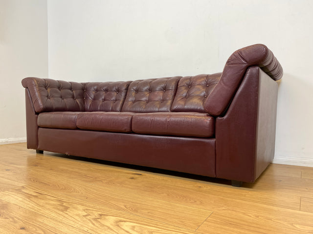 WMK I Formschönes & gemütliches skandinavisches Sofa mit gestepptem Echtleder Bezug mit schöner Alterspatina I Ledersofa Ledercouch Couch 3-Sitzer 3er Leder Chesterfield Vintage Berlin Hamburg Köln
