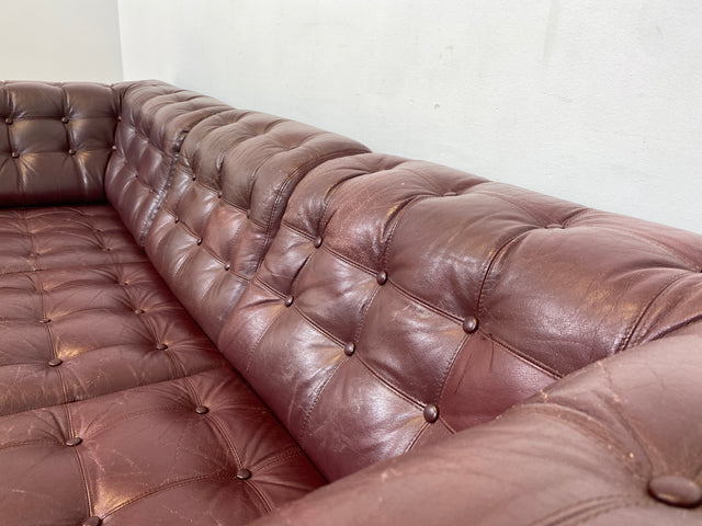 WMK I Formschönes & gemütliches skandinavisches Sofa mit gestepptem Echtleder Bezug mit schöner Alterspatina I Ledersofa Ledercouch Couch 3-Sitzer 3er Leder Chesterfield Vintage Berlin Hamburg Köln