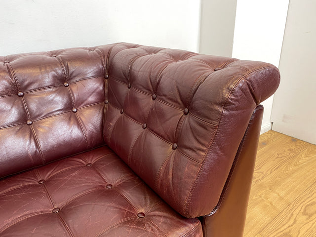 WMK I Formschönes & gemütliches skandinavisches Sofa mit gestepptem Echtleder Bezug mit schöner Alterspatina I Ledersofa Ledercouch Couch 3-Sitzer 3er Leder Chesterfield Vintage Berlin Hamburg Köln