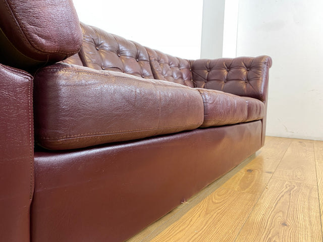 WMK I Formschönes & gemütliches skandinavisches Sofa mit gestepptem Echtleder Bezug mit schöner Alterspatina I Ledersofa Ledercouch Couch 3-Sitzer 3er Leder Chesterfield Vintage Berlin Hamburg Köln