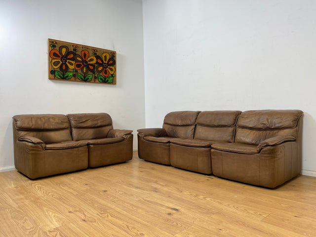 WMK Schöne & äußerst bequeme modulare Vintage Sitzgarnitur aus Sessel , 2er & 3er Sofa in Echtleder mit Patina # Sitzlandschaft Modularsofa Ledergarnitur Ledersofa Ledercouch Ledersessel Couch 70er