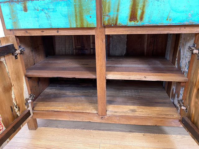 Boatwood by WMK # Besonders schönes türkises Sideboard mit Schubladen , ein aus altem Bootsholz handgefertigtes Unikat aus massivem Teakholz # Schrank Kommode Anrichte Wäschekommode Schubladenkommode