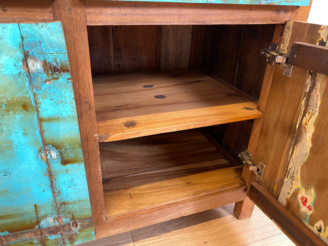 Boatwood by WMK # Besonders schönes türkises Sideboard mit Schubladen , ein aus altem Bootsholz handgefertigtes Unikat aus massivem Teakholz # Schrank Kommode Anrichte Wäschekommode Schubladenkommode